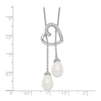 Sterling Silver Freshwater Cultured Pearl & CZ Two Become One Heart Necklace – view 3