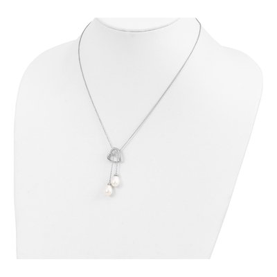 Sterling Silver Freshwater Cultured Pearl & CZ Two Become One Heart Necklace – view 5