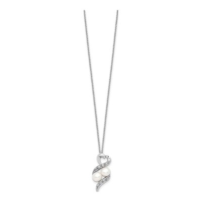 Sterling Silver Simulated Pearl & CZ Two Peas Pod Pendant Necklace – view 2