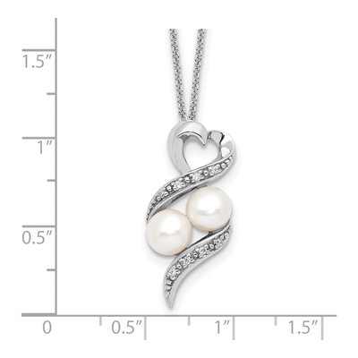 Sterling Silver Simulated Pearl & CZ Two Peas Pod Pendant Necklace – view 3