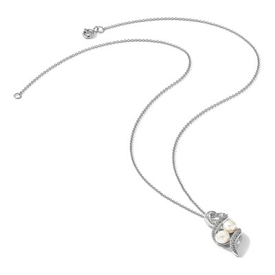 Sterling Silver Simulated Pearl & CZ Two Peas Pod Pendant Necklace – view 8