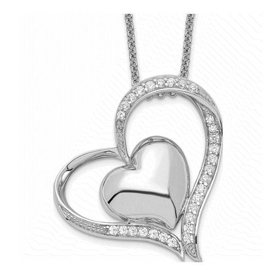 Sterling Silver CZ My Heart Double Hear Necklace