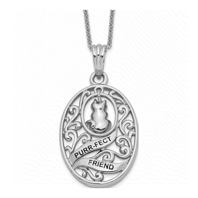 Sterling Silver Antiqued Cat Pendant Necklace