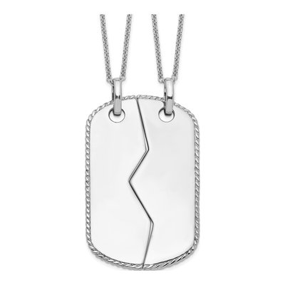 Sterling Silver Dog Tag Set for Two Pendant Necklace