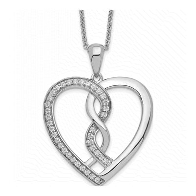 Sterling Silver CZ Joined Hearts Necklace