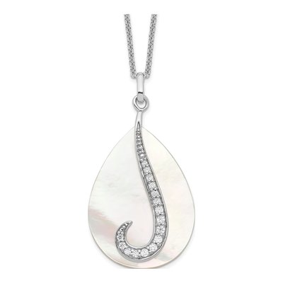 Sterling Silver Mother of Pearl & CZ Tear From Heaven Necklace