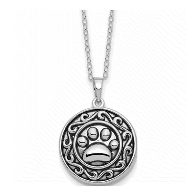 Sterling Silver Paw Print Ash Holder Pendant Necklace