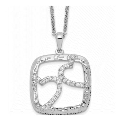 Sterling Silver CZ Sisters Heart Necklace