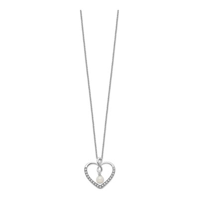 Sterling Silver Freshwater Cultured Pearl & CZ 'my Friend' Heart Pendant Necklace – view 2