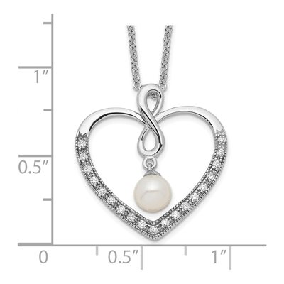 Sterling Silver Freshwater Cultured Pearl & CZ 'my Friend' Heart Pendant Necklace – view 3