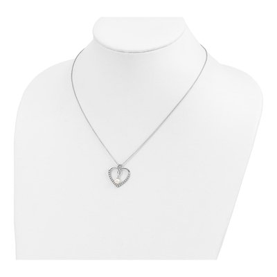 Sterling Silver Freshwater Cultured Pearl & CZ 'my Friend' Heart Pendant Necklace – view 5