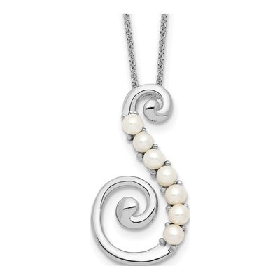 Sterling Silver Freshwater Cultured Pearl Reaching Out Pendant Necklace