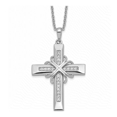 Sterling Silver CZ Cross Pendant Necklace