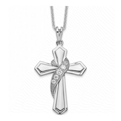 Sterling Silver CZ Cross Pendant Necklace