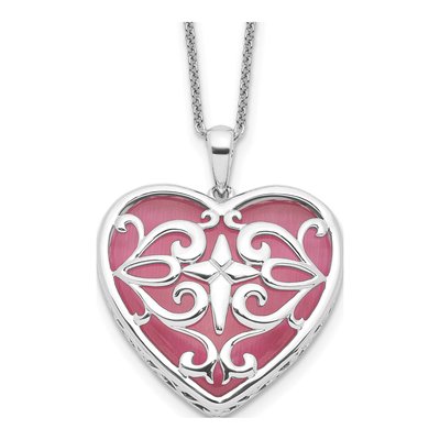 Sterling Silver Cat's Eye Heart Necklace