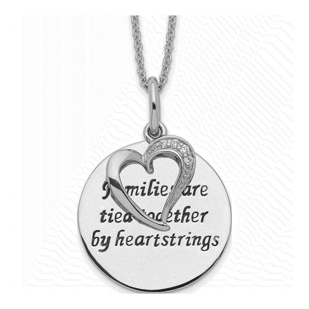 Sterling Silver CZ Family Heart Necklace, 18in