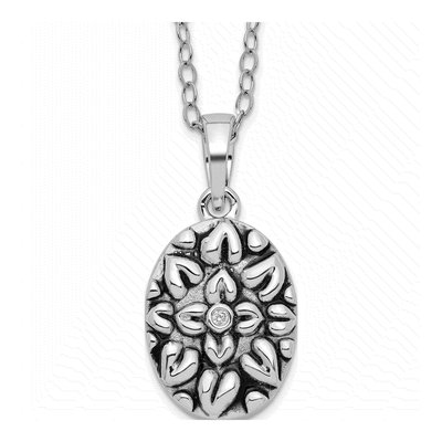 Sterling Silver CZ Flower Ash Holder Pendant Necklace