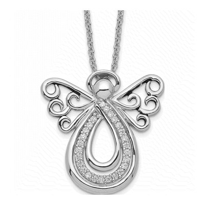 Sterling Silver CZ Angel Pendant Necklace