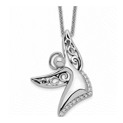 Sterling Silver CZ Angel of Joy Pendant Necklace