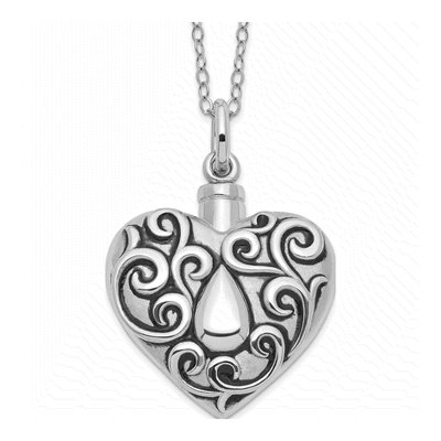 Sterling Silver Grieving Heart Ash Holder Pendant Necklace