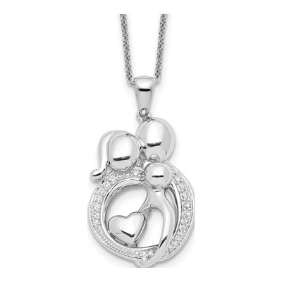 Sterling Silver CZ Family of Pendant Necklace