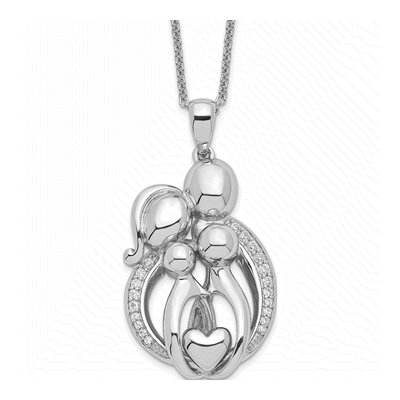 Sterling Silver CZ Family of Pendant Necklace