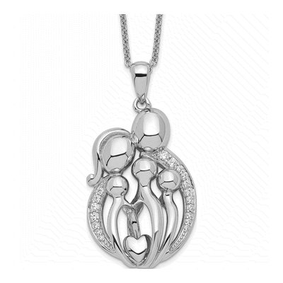 Sterling Silver CZ Family of Pendant Necklace