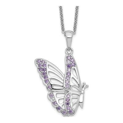 Sterling Silver CZ Butterfly Pendant Necklace
