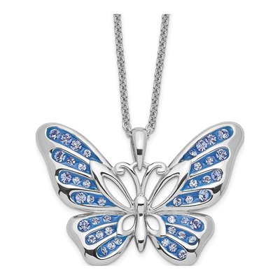 Sterling Silver Crystal Butterfly Pendant Necklace