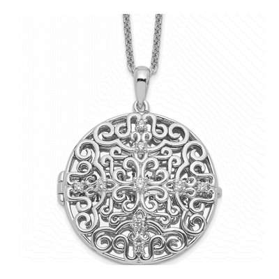 Sterling Silver CZ Locket Pendant Necklace – view 7