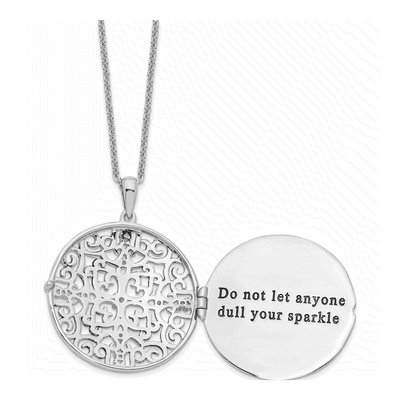 Sterling Silver CZ Locket Pendant Necklace