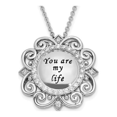 Sterling Silver CZ You Are My Life Necklace