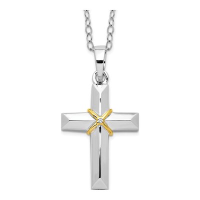 Gold-Plated Sterling Silver CZ Cross Ash Holder Pendant Necklace
