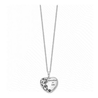 Sterling Silver Paw Print Heart Pendant Necklace – view 2