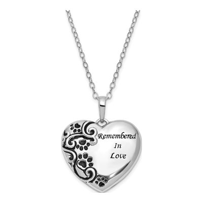 Sterling Silver Paw Print Heart Pendant Necklace