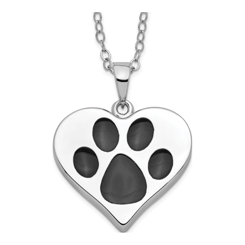 Sterling Silver Paw Heart Ash Holder Pendant Necklace