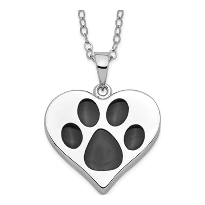 Sterling Silver Paw Heart Ash Holder Pendant Necklace