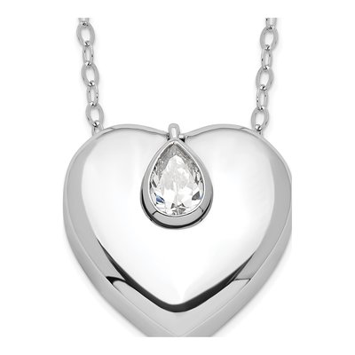 Sterling Silver CZ Ash Holder Memorial Pendant Necklace