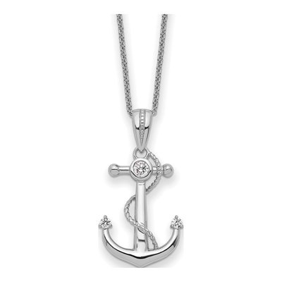 Sterling Silver CZ My Mother Anchor Pendant Necklace