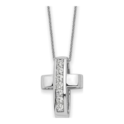 Sterling Silver CZ Cross Pendant Necklace