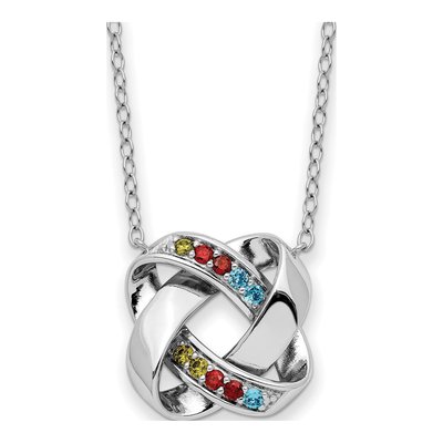 Sterling Silver CZ Multi-Color Square Pendant Necklace