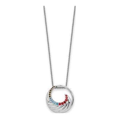 Sterling Silver CZ Multi-Color Circle Pendant Necklace – view 2