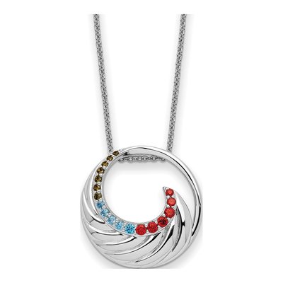 Sterling Silver CZ Multi-Color Circle Pendant Necklace