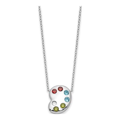 Sterling Silver CZ Multi-Color Paint Palette Pendant Necklace – view 2