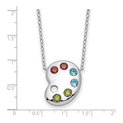 Sterling Silver CZ Multi-Color Paint Palette Pendant Necklace – view 3