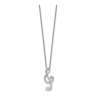 Sterling Silver CZ Music Note Necklace, 18in – view 2