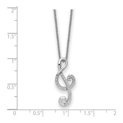 Sterling Silver CZ Music Note Necklace, 18in – view 3