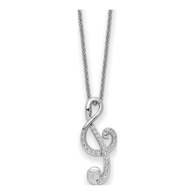 Sterling Silver CZ Music Note Pendant Necklace