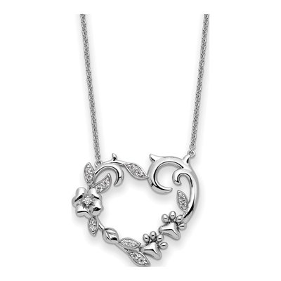 Sterling Silver CZ Pet Heart Pendant Necklace