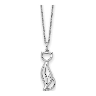 Sterling Silver CZ Purrfect Love Cat Pendant Necklace